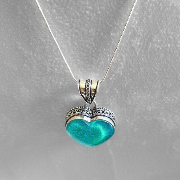 AUSTRALIAN TRIPLET OPAL HEART PENDANT STERLING CHAIN 100% ARTISAN NEWHANDCAFTED - Picture 8 of 10
